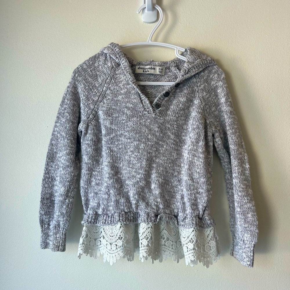 Abercrombie Kids girls cozy cotton hooded sweater with lace layer size 3-4